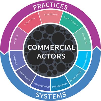 Taking on the Commercial Determinants of Health at the level of actors, practices and systems